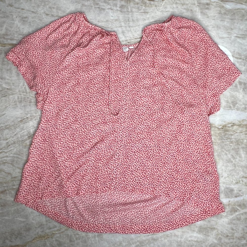 Gap Red and White Small Floral Print Casual Top, L